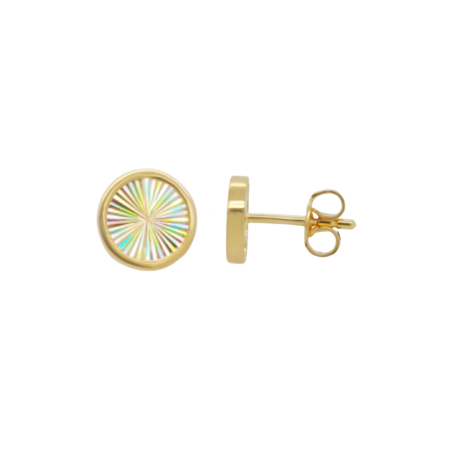 9k YG Disco Round Disc Circle Stud Earrings 8mm