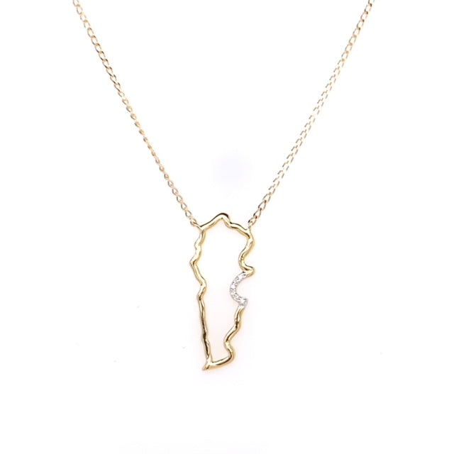 9k YG Lebanon Diamond Pendant 6D=0.02ct with Oval Link Chain 45cm O-Ring at 43cm & 44cm 1mm Wide Meas. 25x10mm