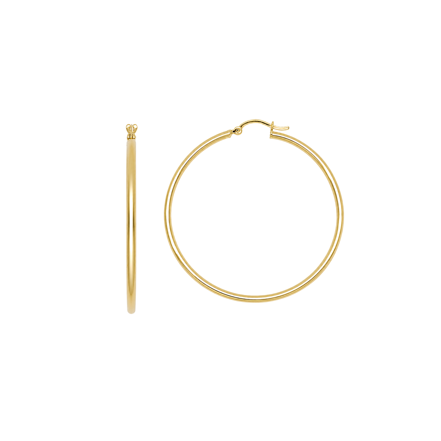 9k YG Round Hoop Earrings 45mm Diameter. Round Tube 2mm Wide