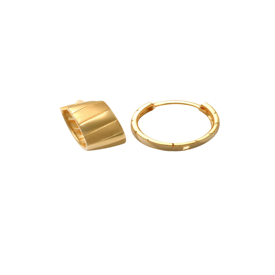 9k YG Round Huggie Earrings 10mm Diameter. Polished/Matt. 6mm Wide