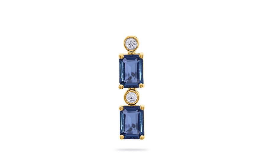 9k YG Diamond and London Blue Topaz Pendant, 2D = 0.10ct and 2 x 7x5mm LBT = 2.44ct
