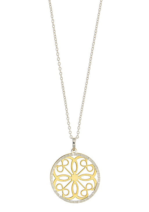 925 2T Laser Cut Fancy Double Circle Pendant 16mm with Chain