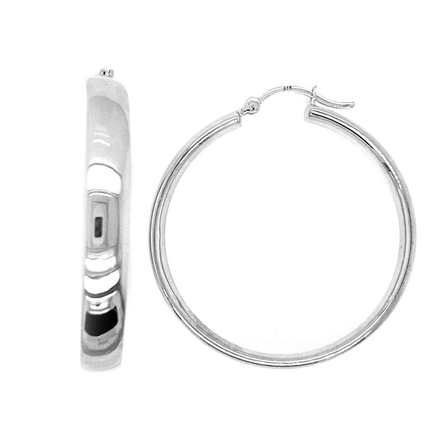 9k WG Oval Hoop Earrings 28x23mm. HR Tube 5mm Wide