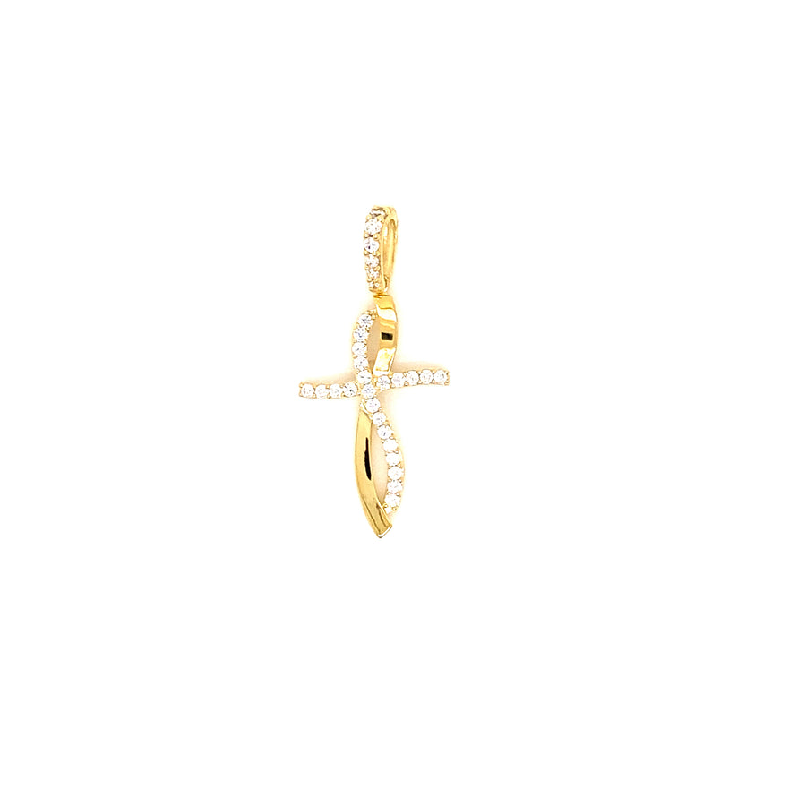 9k YG Elegant CZ Cross & Bail 21x14mm