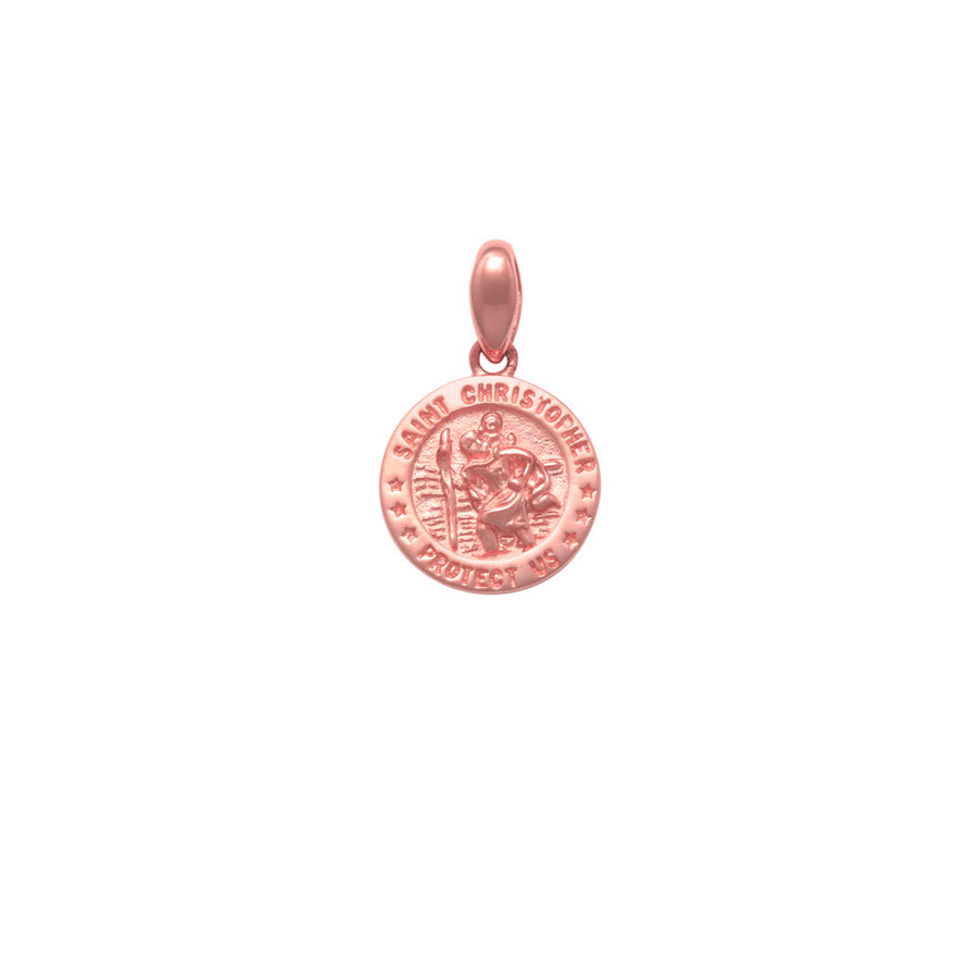 18k RG Solid Round St Christopher Medallion Pendant 10mm