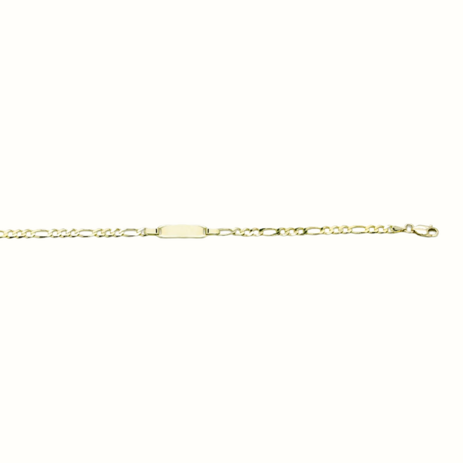9k YG Italian Solid 1 x 3 Figaro ID Bracelet 3.4mm wide 19cm . Approx 3.69g