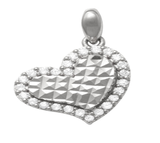 9k WG Heart Pendant with Hammered finish & CZ's 12mm x 13mm