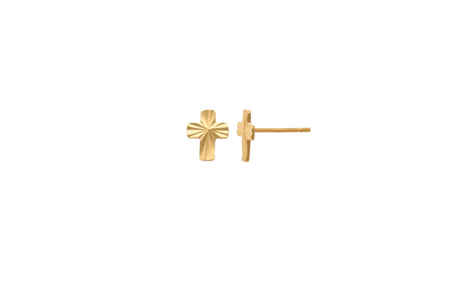 9k YG Faceted Cross Stud Earrings 7.5x6mm