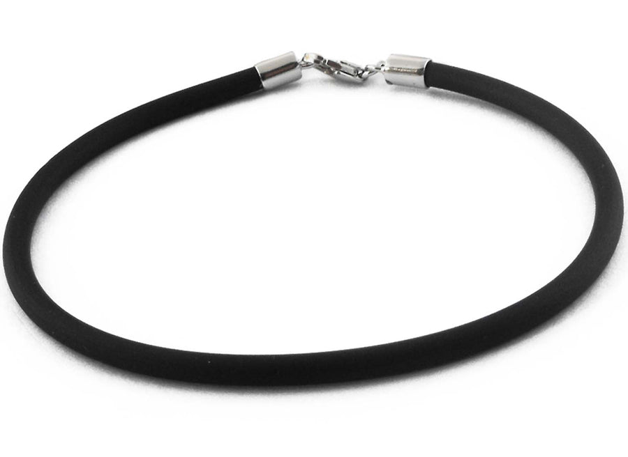 Sterling Silver & Black Neoprene Necklet  2mm  50cm.