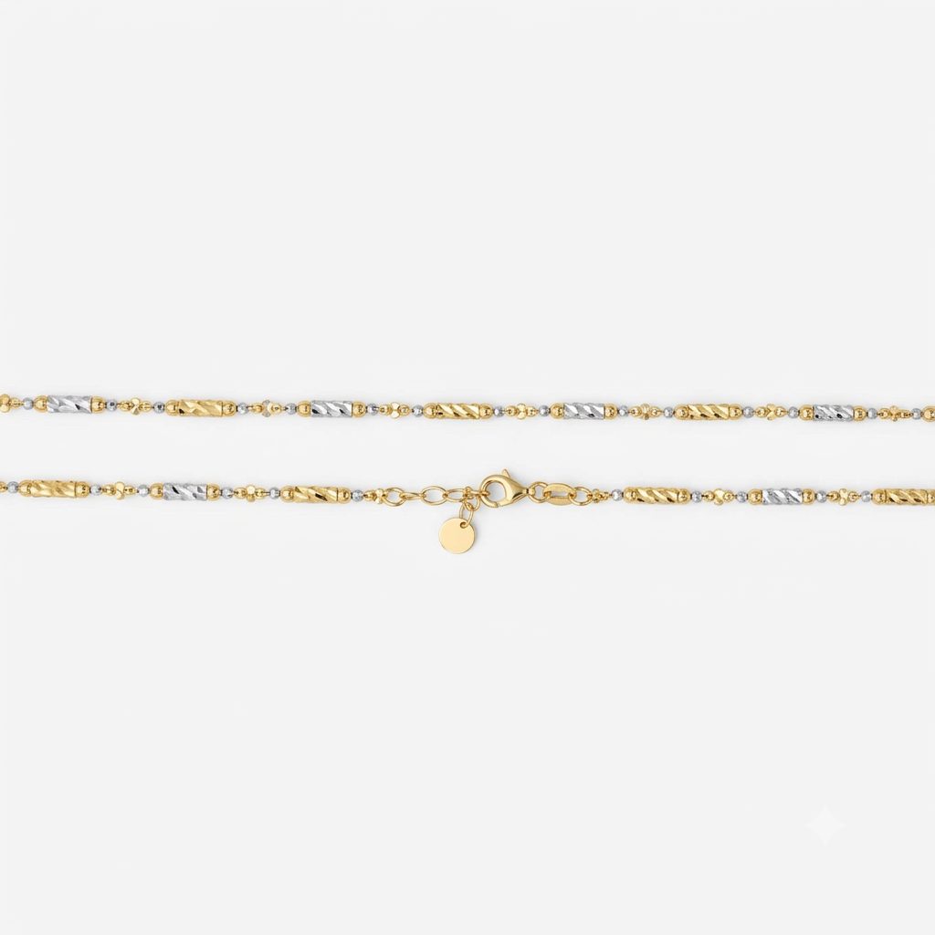 18k 2T Rectangle & Ball Design Chain 2.5mm wide 45cm (O ring at 43cm)  Approx 9.05g