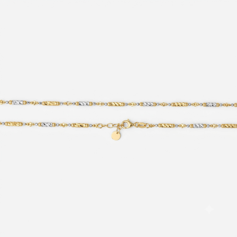 18k 2T Rectangle & Ball Design Chain 2.5mm wide 45cm (O ring at 43cm)  Approx 9.05g