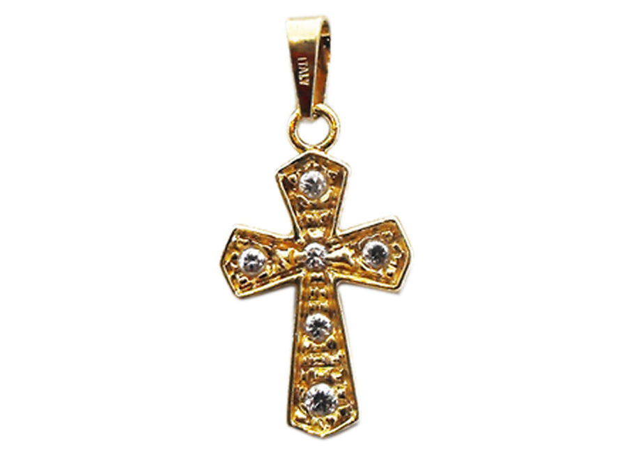 18k YG Solid Cross Pnd with 6 CZ's 17x12mm