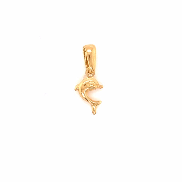 9k YG Hollow Dolphin Pendant . 10mm