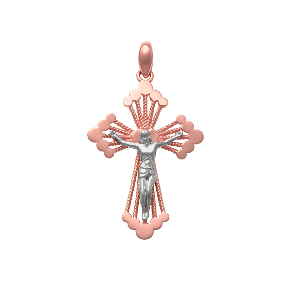 9k 2T Rose Gold Budded Crucifixion 19mm x 13mm