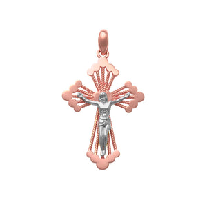 9k 2T Rose Gold Budded Crucifixion 19mm x 13mm