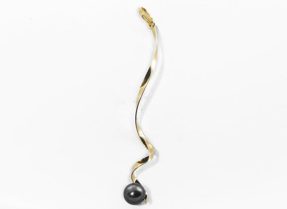 18k YG Italian Solid Spiral Pnd with Black Pearls 60mm