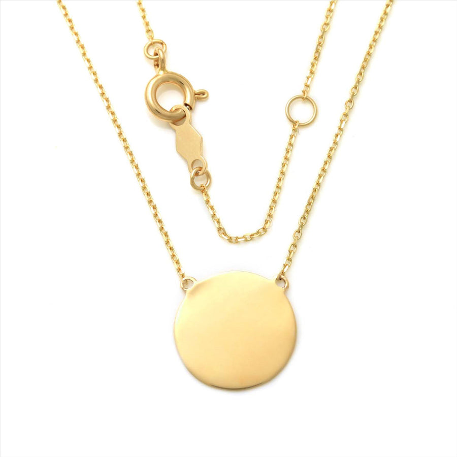 9k YG 13mm Circle Pendant with Oval Link Chain 45cm with O-Ring at 42cm