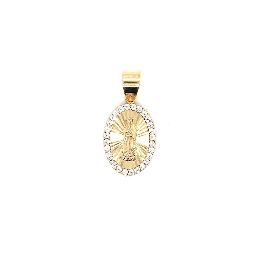 9k YG Radiant Oval Miraculous Madonna with CZ Border 15x11mm