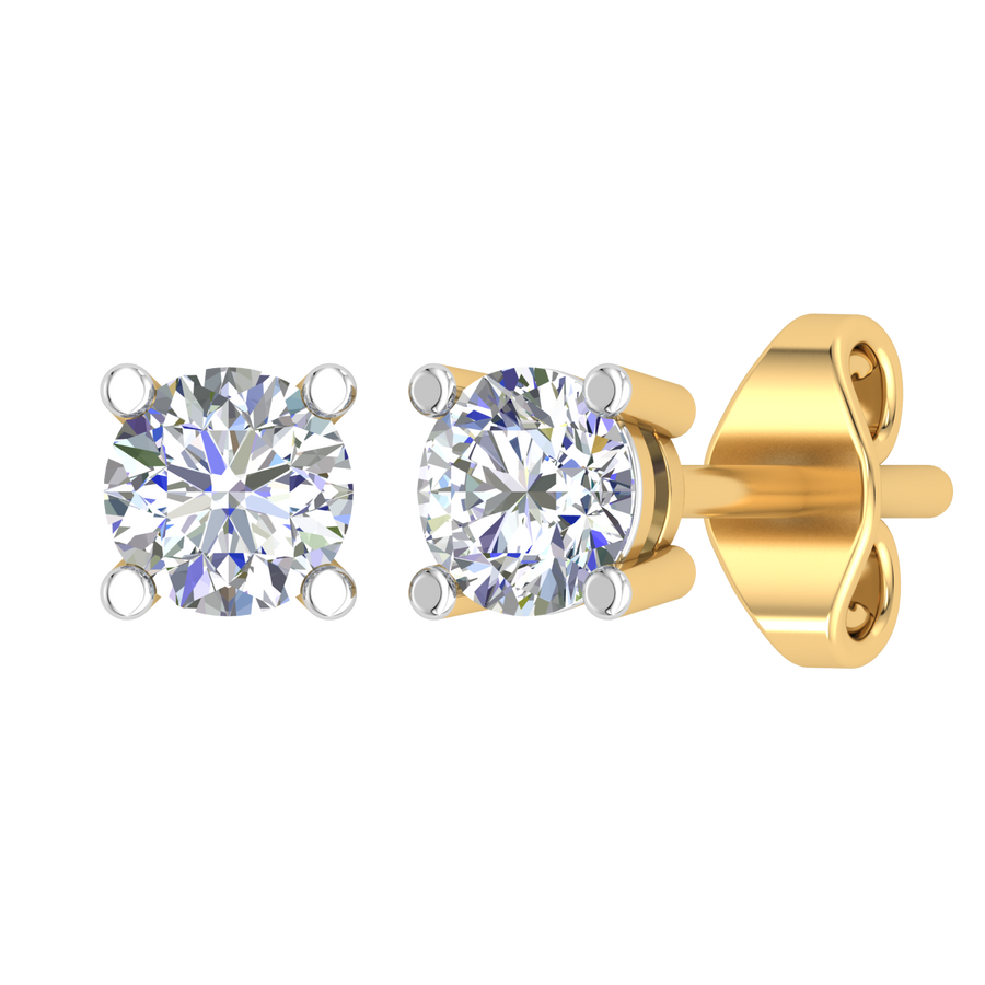 18k YG Lab Diamond 4 Claw Stud Earrings 2LGD=0.50ct Premium E-F / VS. Push Back Butterfly
