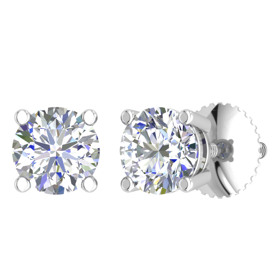 18k WG Lab Diamond 4 Claw Stud Earrings 2D=2ct Premium E-F / VS. Screw Back Butterfly