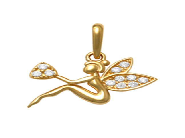 9k YG Fairy Pendant set with CZ's 7mm x 12mm