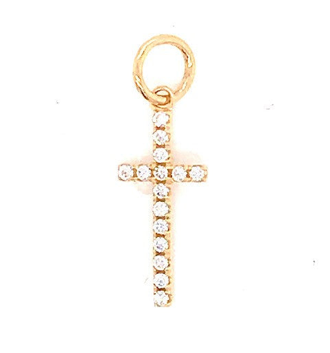 18k YG Solid CZ Cross Pendant with 15 CZ's 15x6.6mm