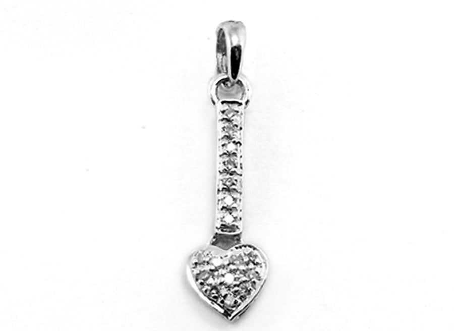 9k WG Diamond Drop Heart Pendant 17D=0.09ct Grain Set . Meas. 18mm x 6mm