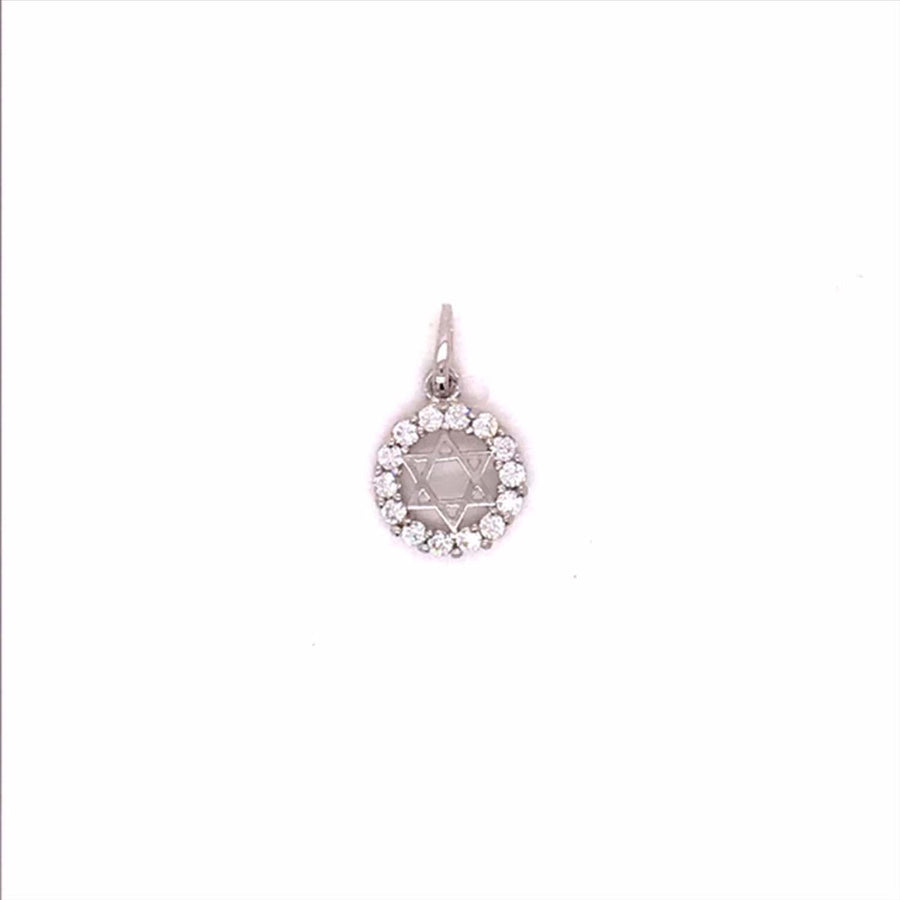 9k WG Solid CZ Circle Pendant with Star of David in Centre 9mm