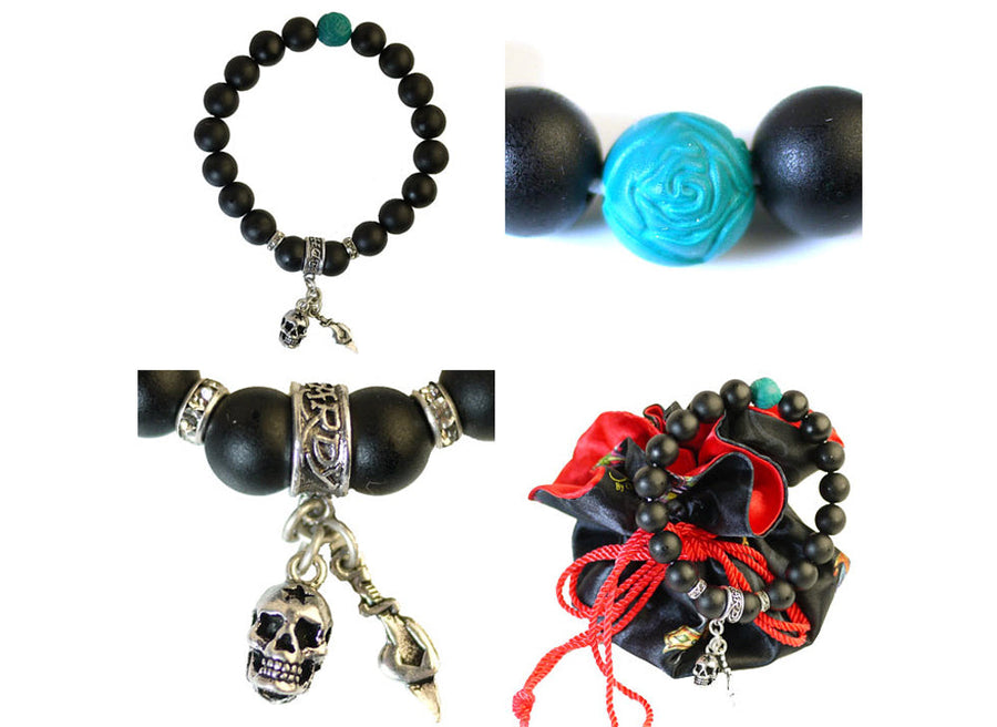 Black Plastic Beads with Ed Hardy Dagger in Heart & Skull in Base Metal 10mm. RRP$35.90