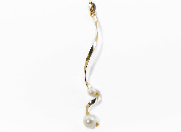 18k YG Italian Solid Spiral Pnd with White Pearls 60mm