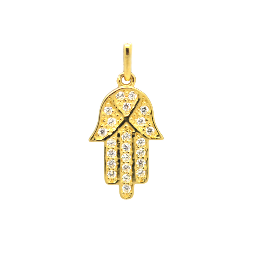 9k YG Solid Hand of Faith Pendant with CZ's . 15x10mm