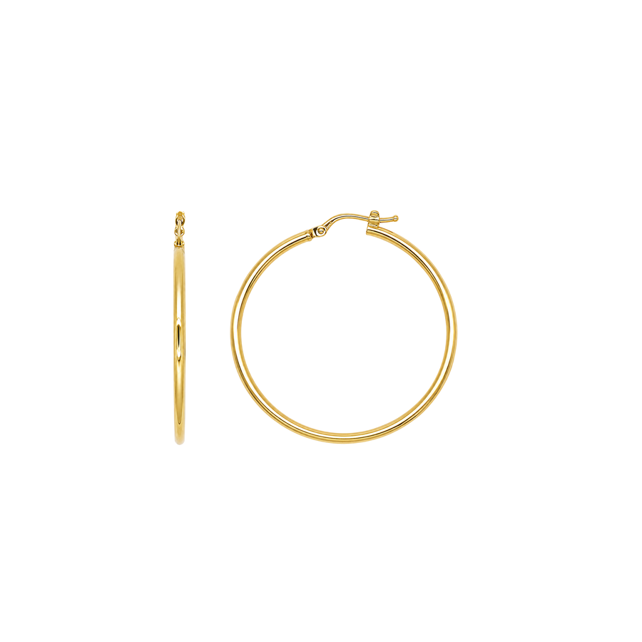 9k YG Round Hoop Earrings 40mm Diameter. Round Tube 2mm Wide