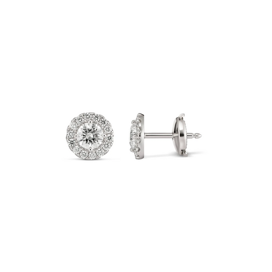 9k White Gold Diamond Halo Studs set with 2D=0.30ct & 24D=0.16ct