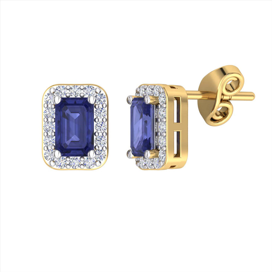 9k 2T Diamond &Tanzanite Stud Earrings 32D=0.16ct & 2Tanz (5x3mm)=Approx 0.55ct Claw Set. Meas. 7x5.5mm
