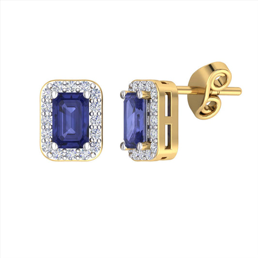 9k 2T Natural Tanzanite & Diamond Stud Earrings