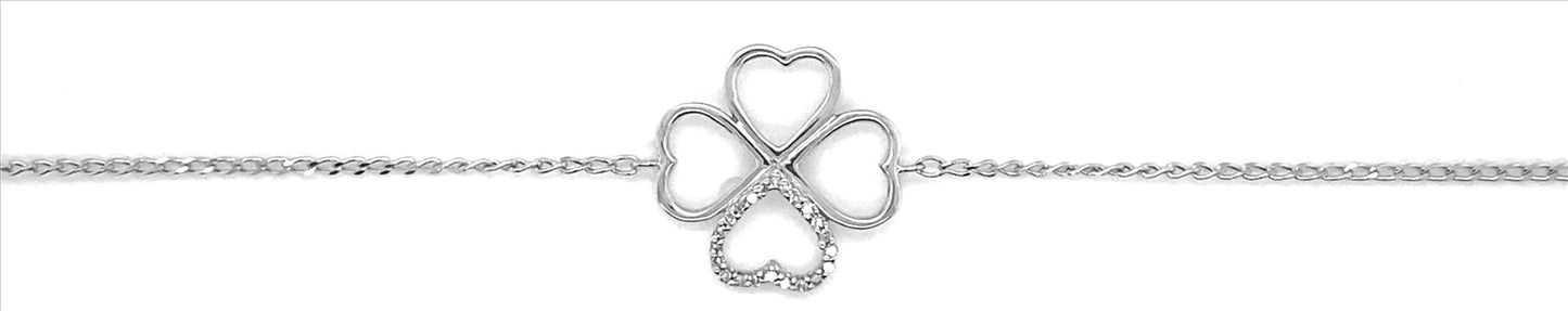 WG 4 Leaf Clover Diamond Bracelet 1mm wide