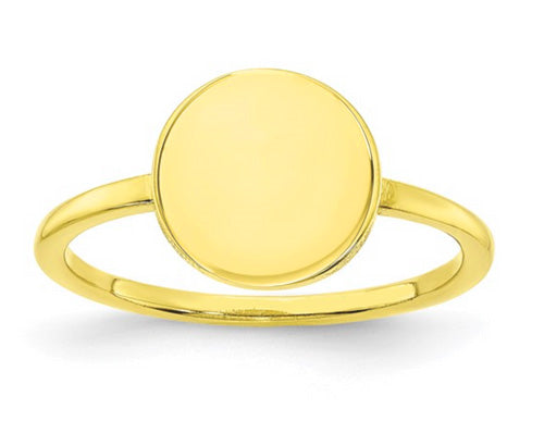 9k YG 6mm Circle Signet Ring 1.2mm Band Width. Size P