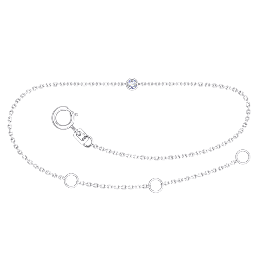 9k WG Solid Oval Link Diamond Chain 1.4mm Wide 45cm. Bezel Set with 1D= 0.05ct, O-Ring at 42cm