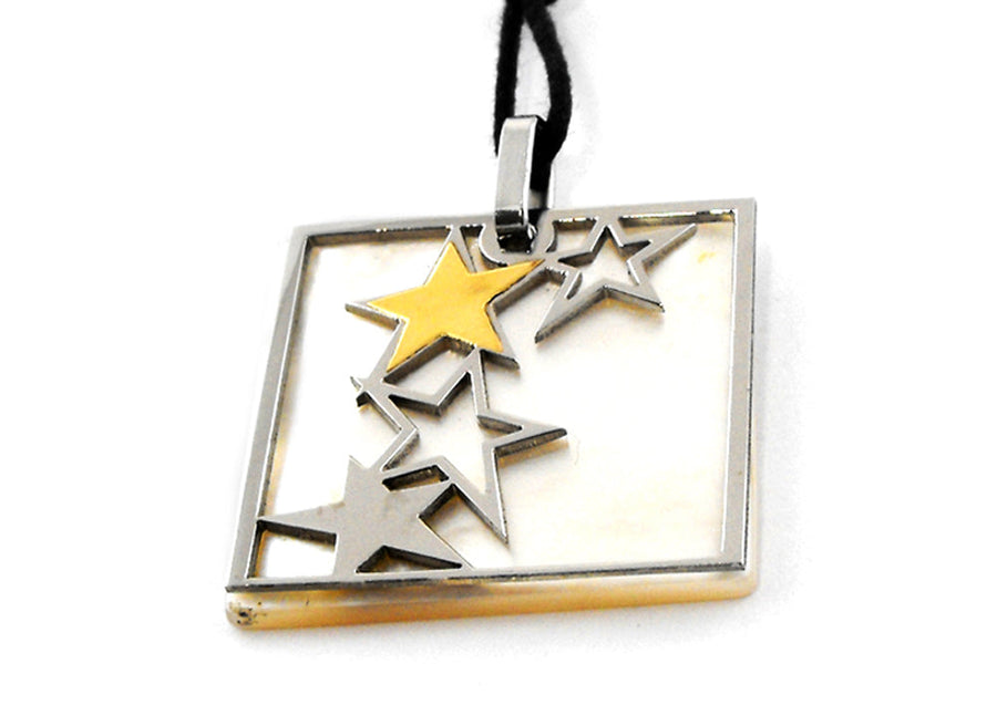 Stainless Steel & Mother of Pearl Square Pnd with 18k YG Star.