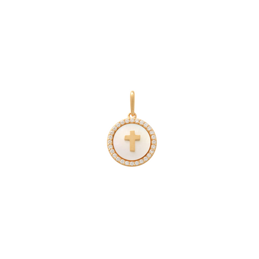 9k CZ Cross and Circle Pendant (11.3mm)