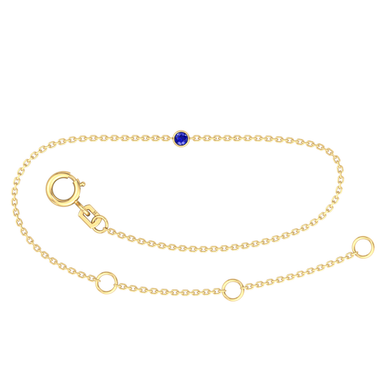9k YG Oval Link September Sapphire Bracelet 1.4mm Wide 19.5cm . Bezel Set with 1BSA=0.07ct, O-Rings at 16.5 & 18cm