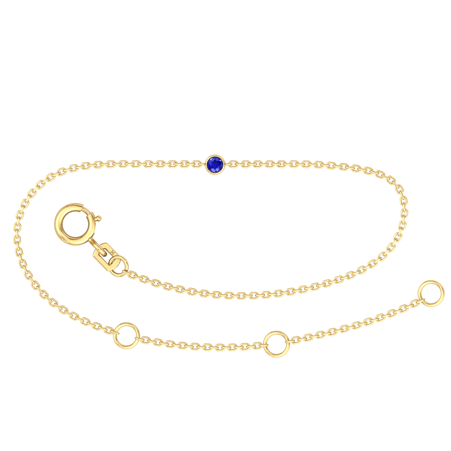 9k YG Oval Link September Sapphire Bracelet 1.4mm Wide 19.5cm . Bezel Set with 1BSA=0.07ct, O-Rings at 16.5 & 18cm