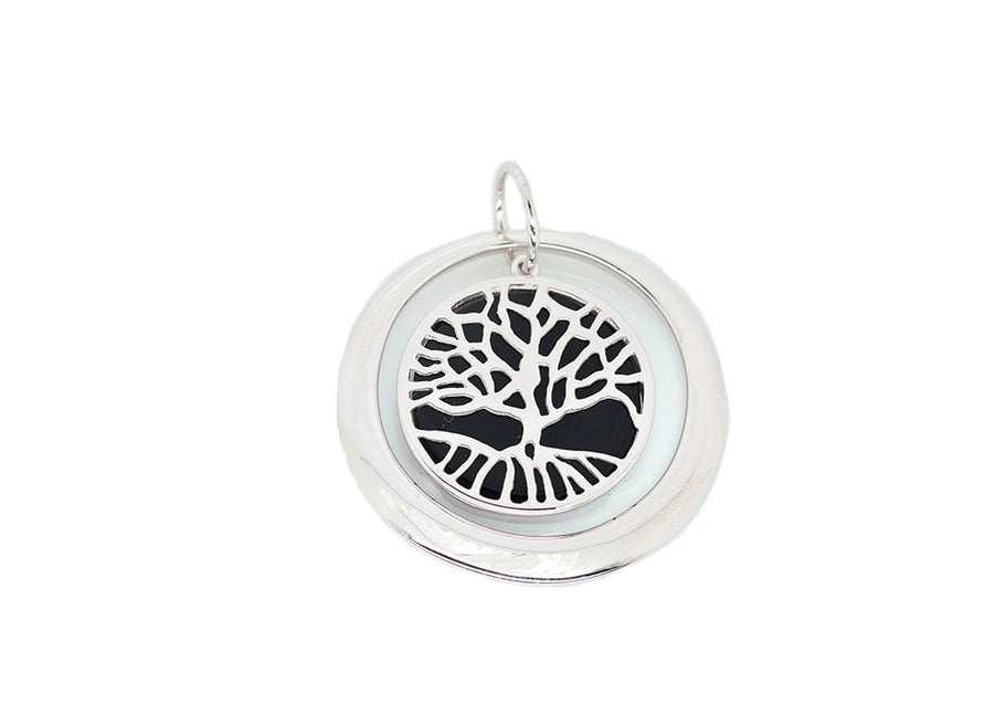 9k WG Solid Tree of Life Black Onyx Pendant with Outer Circle . 30mm wide
