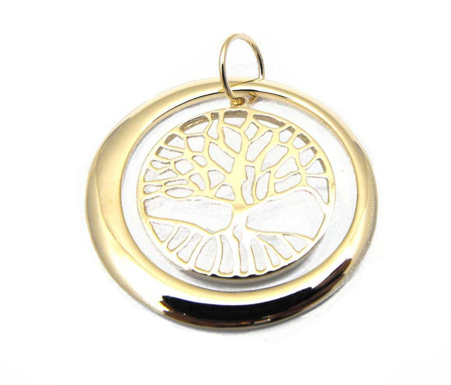 9k YG Solid Tree of Life Pendant with Outer Circle . 30mm wide
