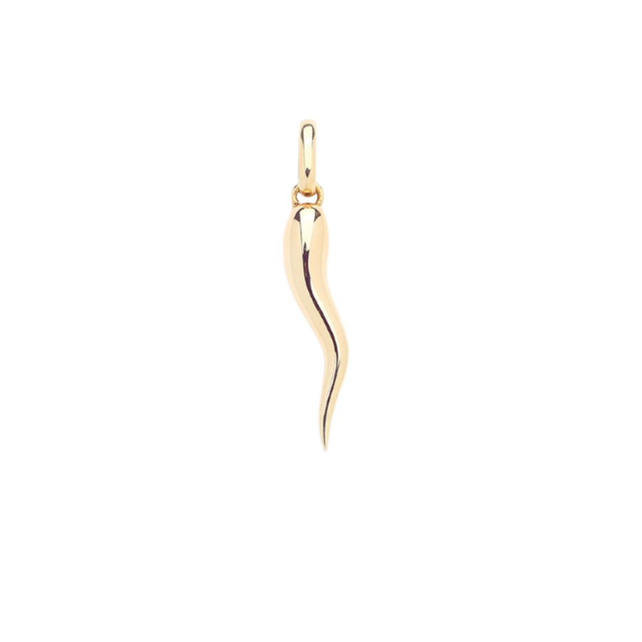 9k YG Hollow Large Corno Horn Pendant 22mm