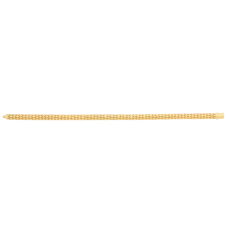 9k YG Round Serpentine Bracelet 7.5mm wide with Cylinder Push-Clasp, 19cm. Approx 14.6g