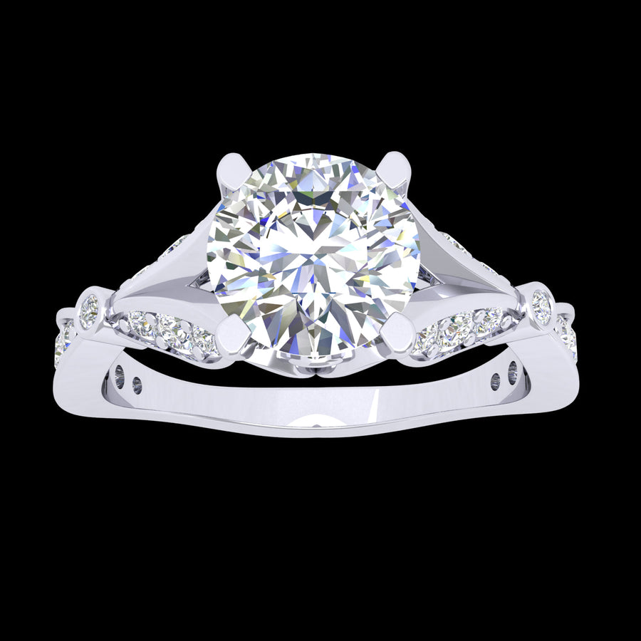 "Amelia" 9k WG 6.5mm (1ct) CZ Cathedral Set Ring with bespoke stone detail on double arches, under bezel and band. Size L