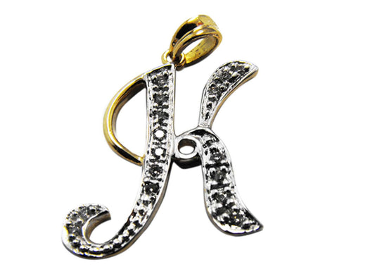 9k YG Diamond Script Letter Pendant K with 11D=0.04ct 15mm