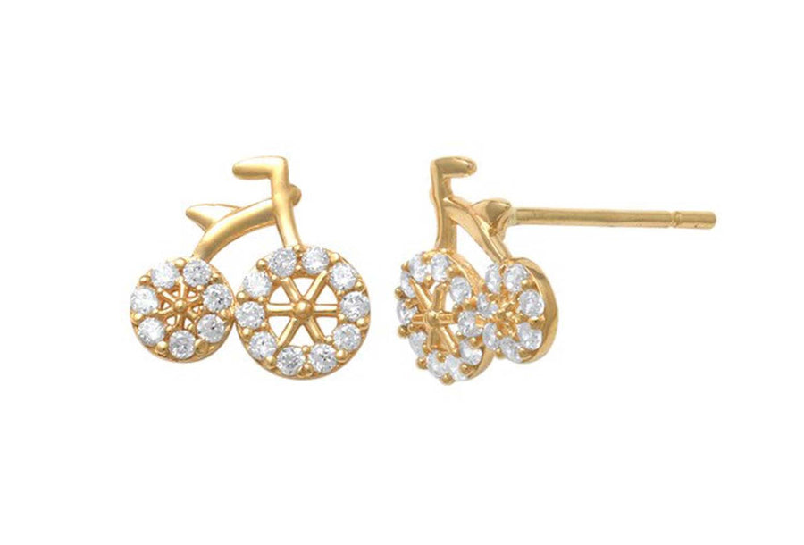 9k YG CZ Bicycle Stud Earrings 7.5x8.2mm