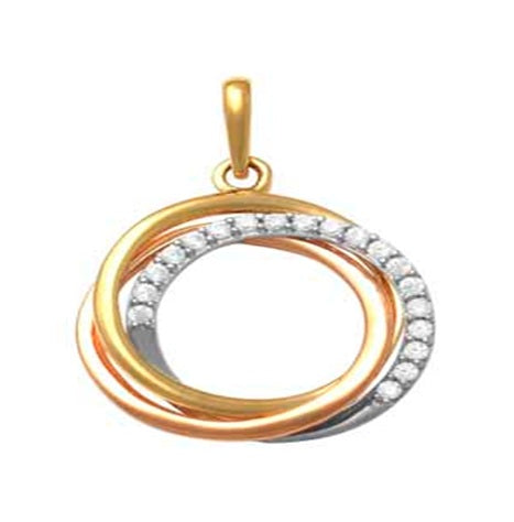 9k 3T CZ Triple Circle Pendant 14mm